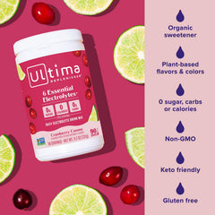 Ultima Replenisher etiqueta con lista de electrolitos y vitaminas