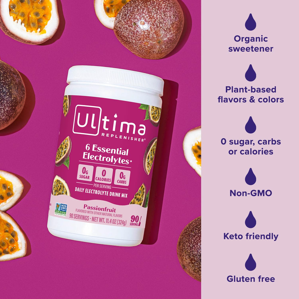 Ultima Replenisher ingredientes listados señalando electrolitos esenciales