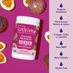 Ultima Replenisher ingredientes listados señalando electrolitos esenciales