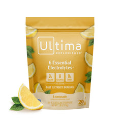 Ultima Replenisher frente del empaque muestra 20 sobres y conveniencia
