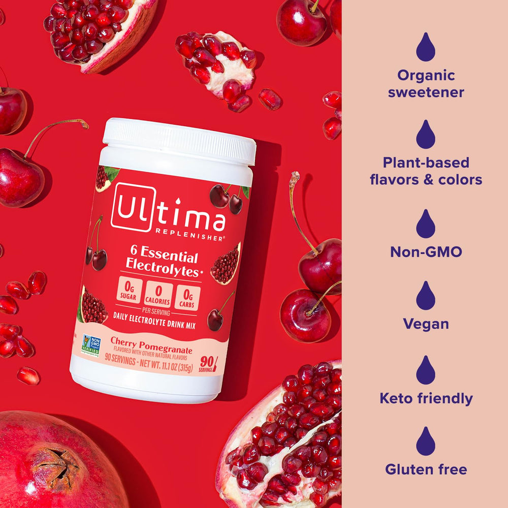 Ultima Replenisher etiqueta nutricional destacando electrolitos y sin azúcar