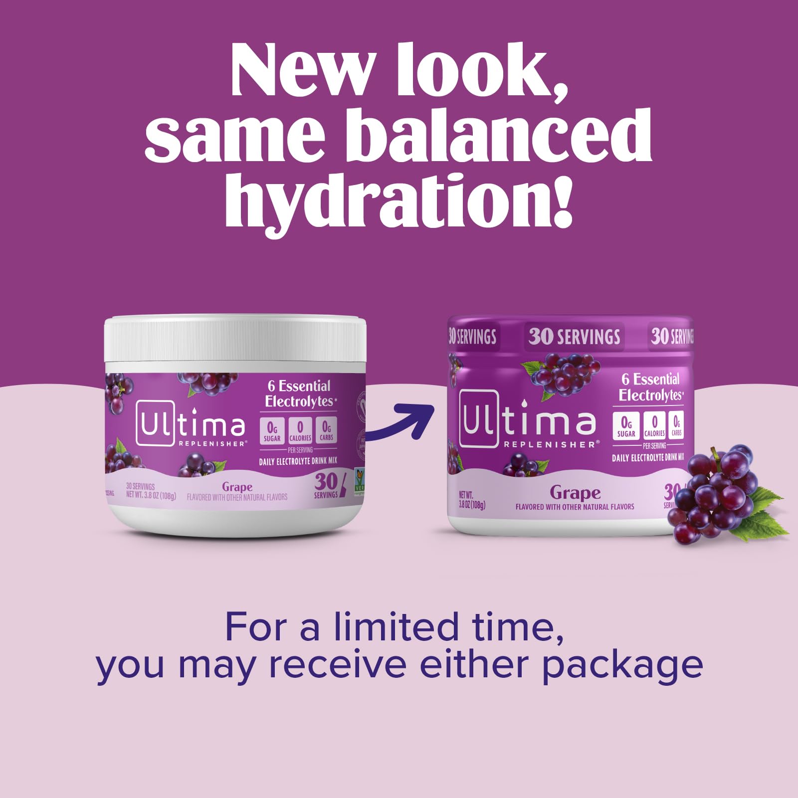 Ultima Replenisher uva bebida en botella, mezcla clara y refrescante