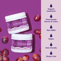 Ultima Replenisher uva etiqueta con lista de electrolitos y vitaminas