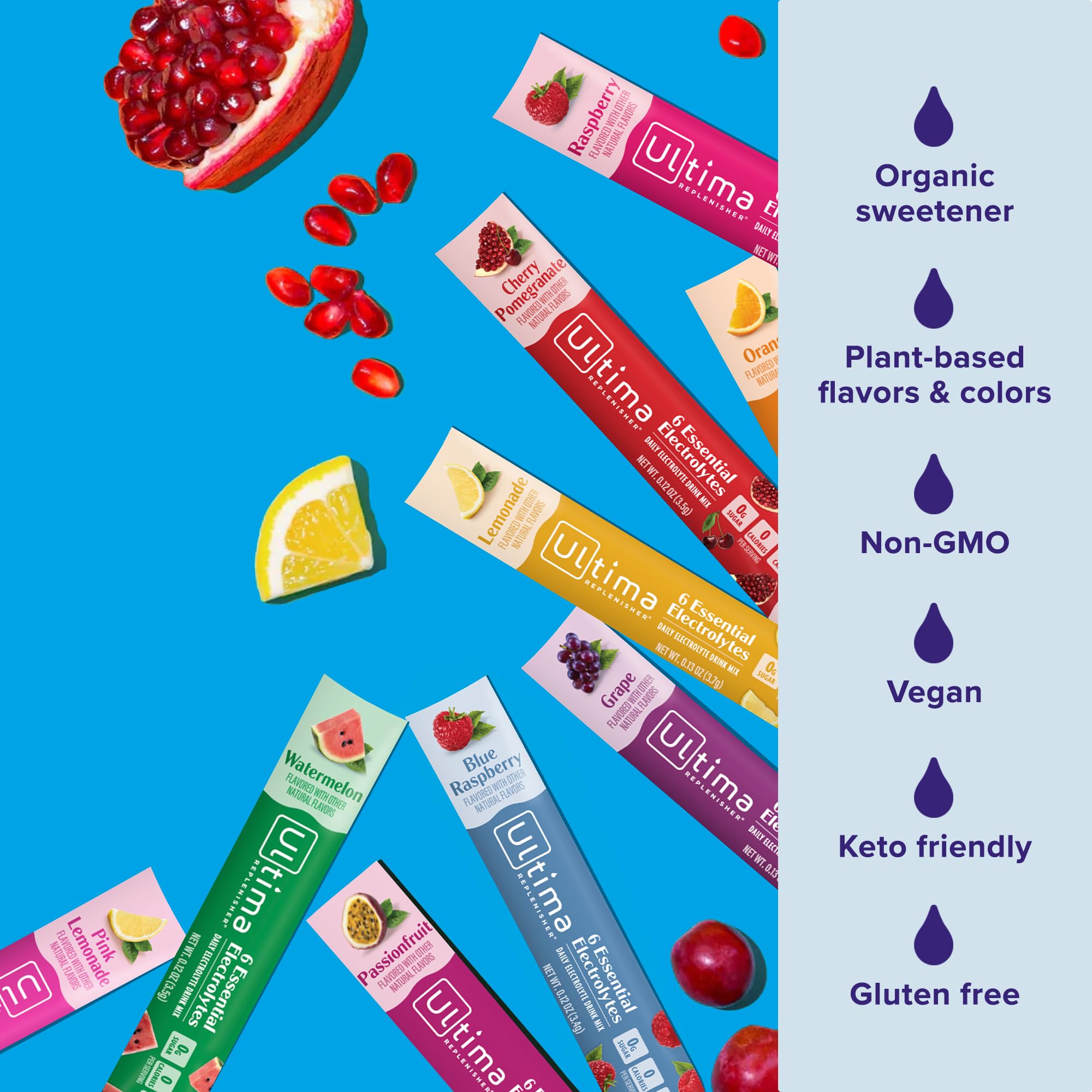 Ultima Replenisher nueve sabores exhibidos variedad para todos gustos