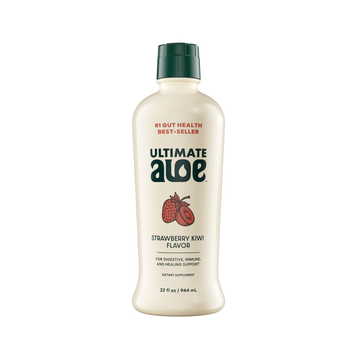 Ultimate Aloe frente del envase mostrando etiqueta clara y porciones