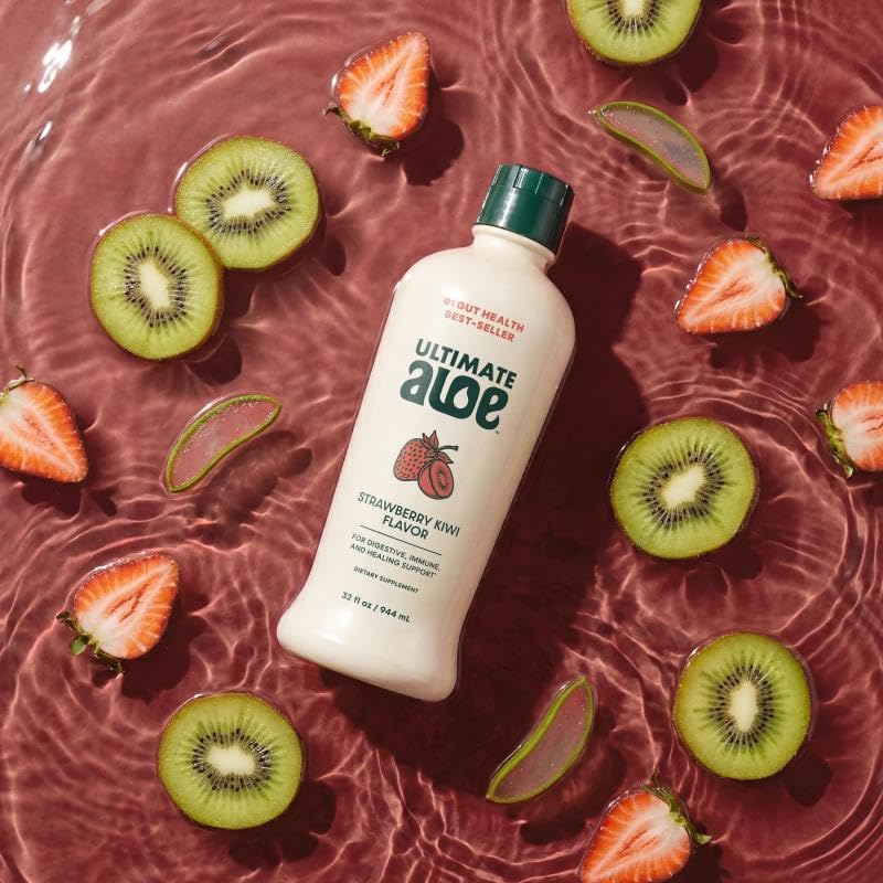 Ultimate Aloe porciones con taza medidora para dosis práctica diaria