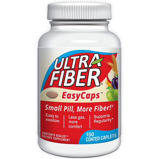 Ultra-Fiber frontal del envase mostrando 150 tabletas y conveniencia