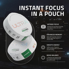 Ultra Pouches lata abierta mostrando pouches, conveniencia para llevar