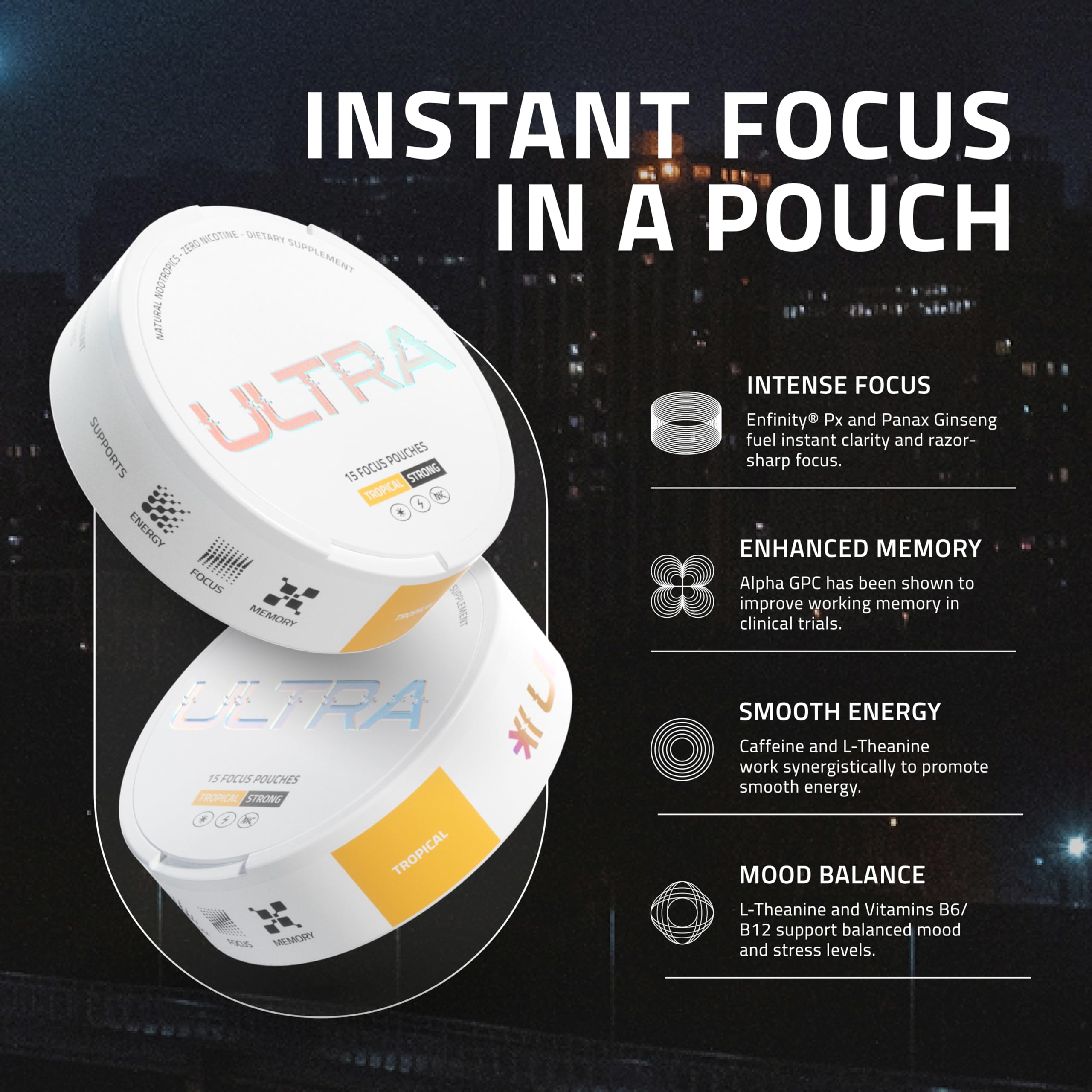 Ultra Pouches lata abierta con pouches visibles y accesibilidad