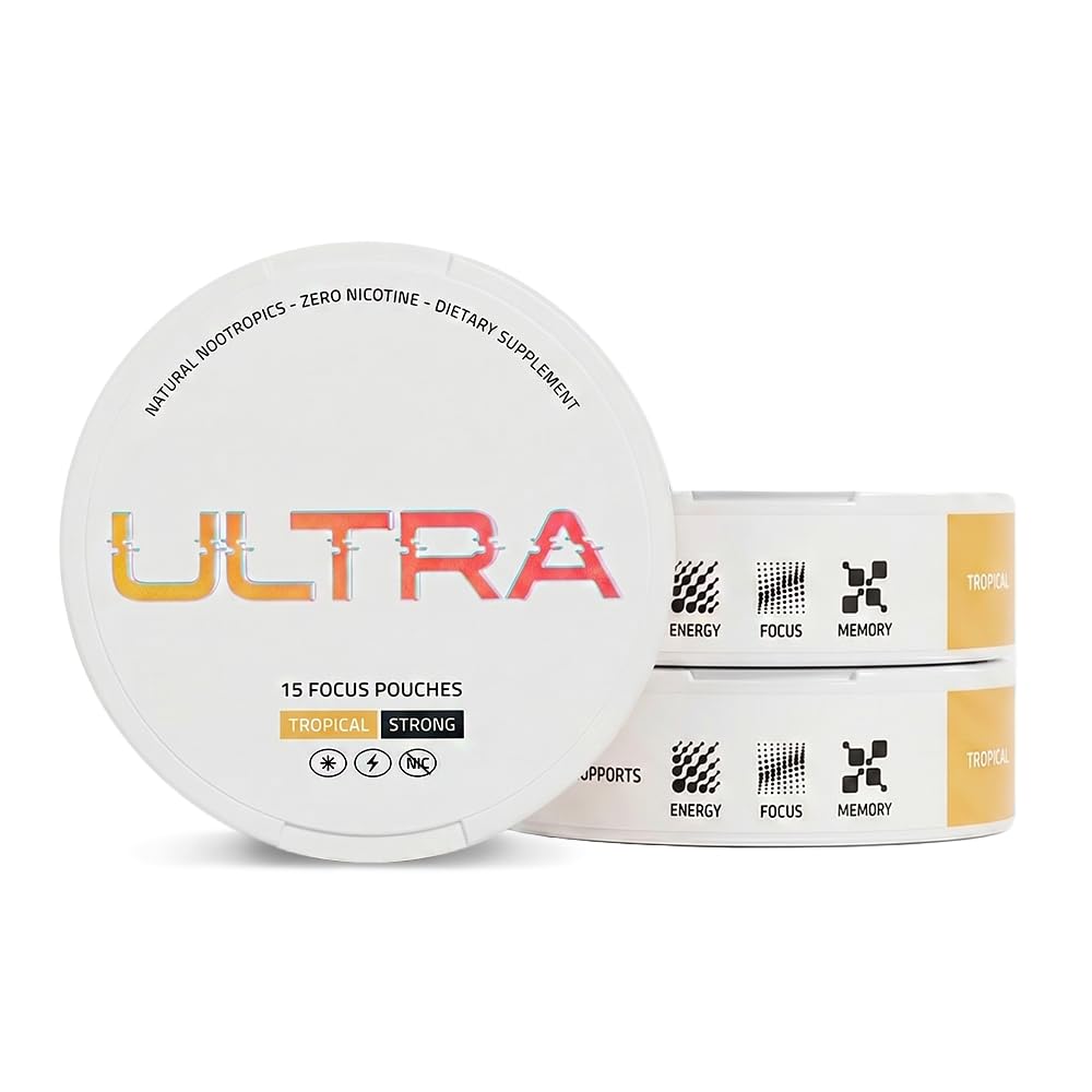 Ultra Pouches frontal mostrando latas y beneficio portátil