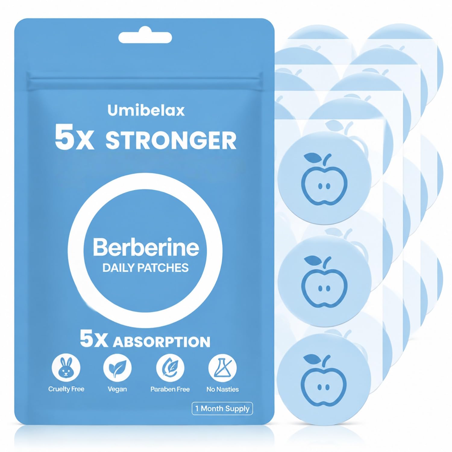 Umibelax parche berberina vista frontal mostrando diseño y empaque, facilidad de uso