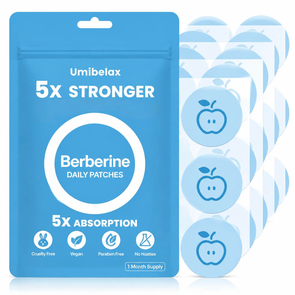 Umibelax parche berberina vista frontal mostrando diseño y empaque, facilidad de uso