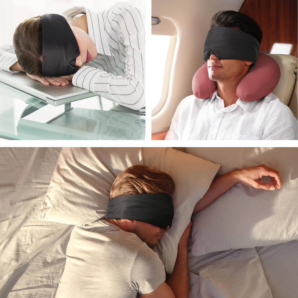 Umisleep antifaz usado en cama demostrando confort nocturno