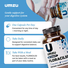 UMZU cápsula junto a vaso en mesa para uso diario fácil
