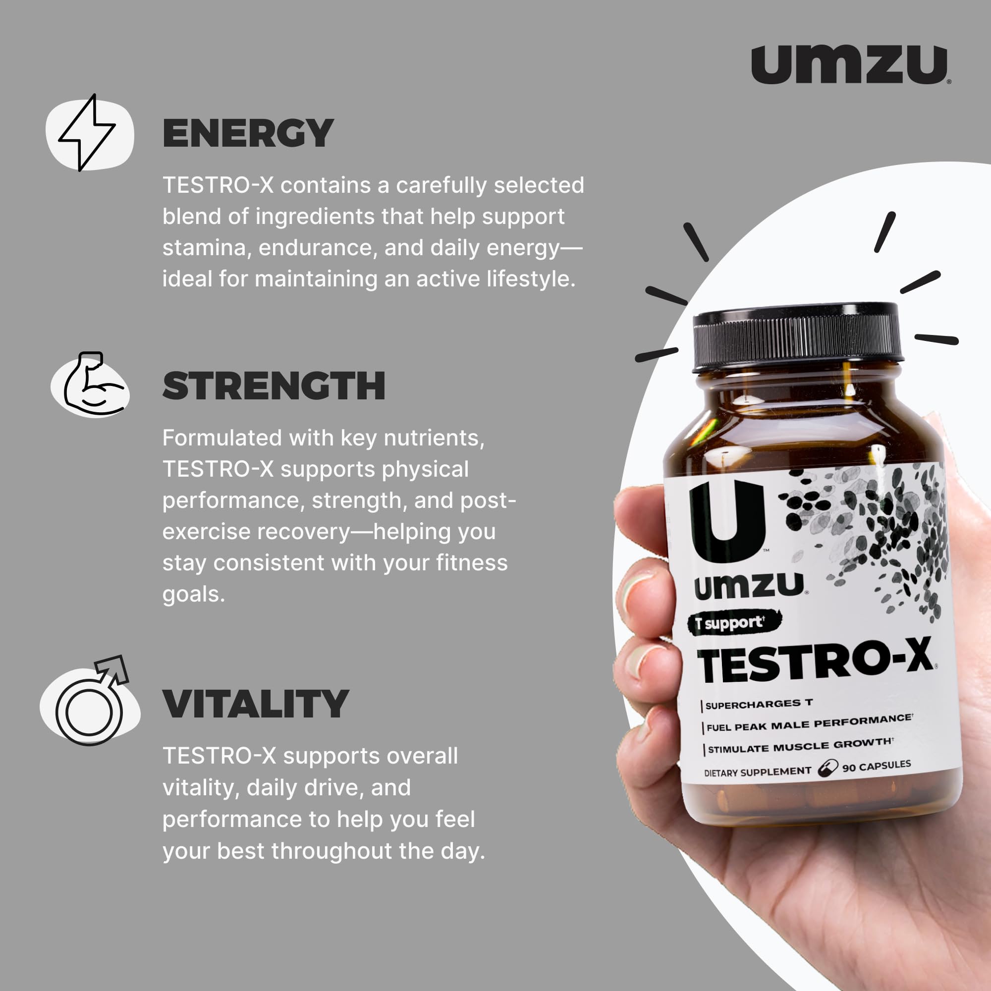 UMZU Testro-X cápsulas detalle con forma y fácil ingestión