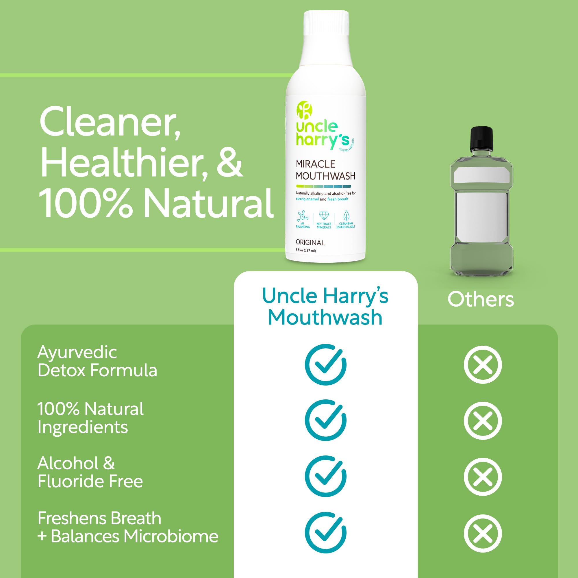 Botella Uncle Harry's en mano para visualizar tamaño y practicidad