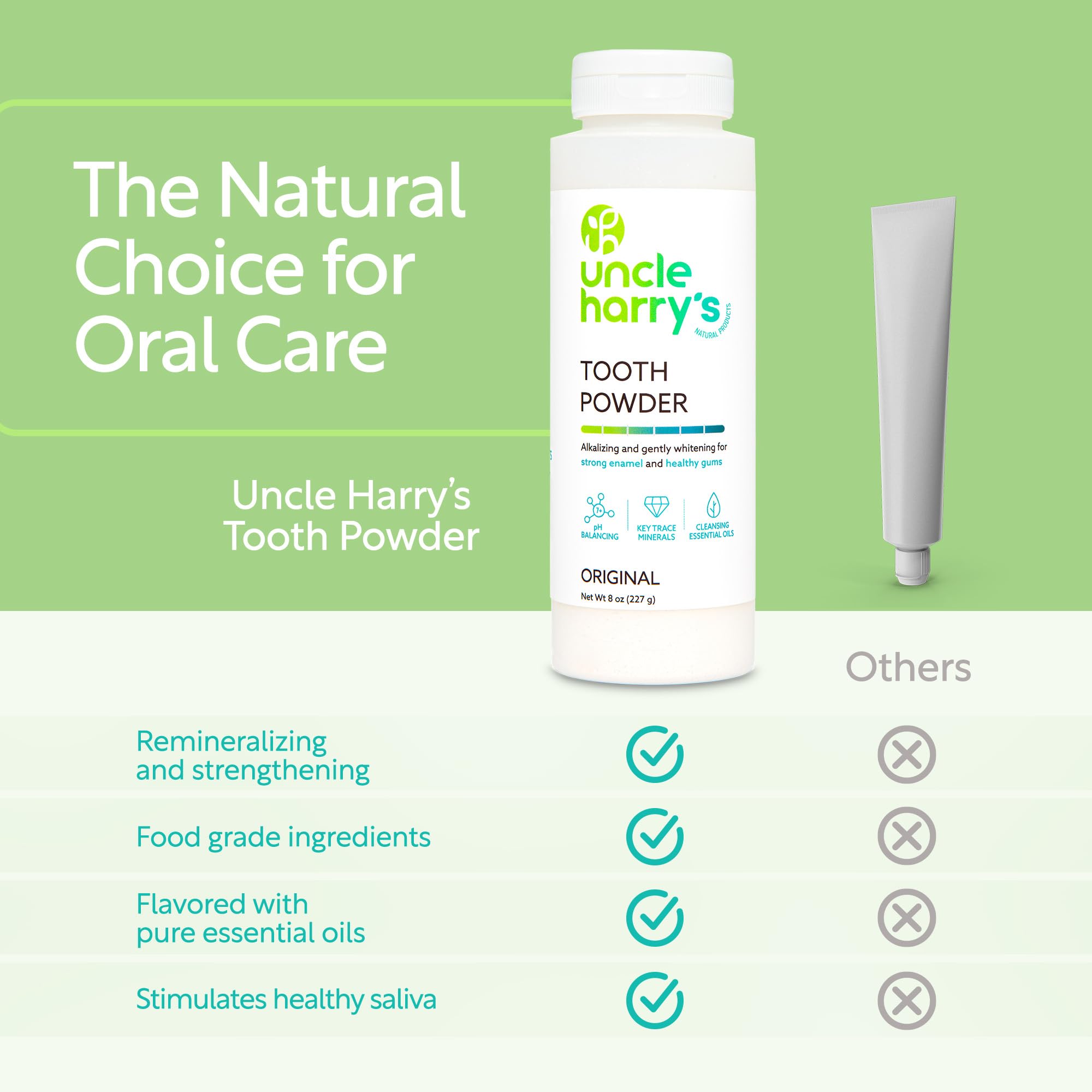Uncle Harry's etiqueta con lista de ingredientes naturales y beneficios