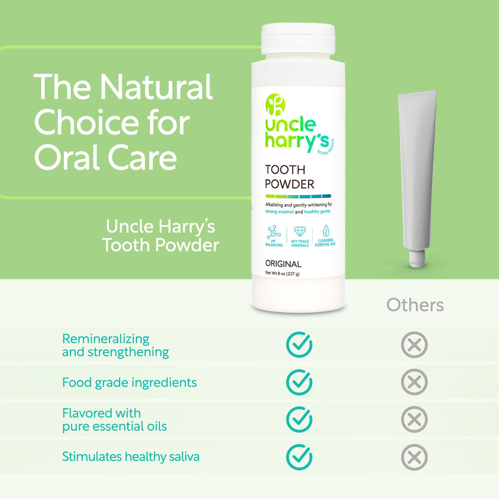 Uncle Harry's etiqueta con lista de ingredientes naturales y beneficios
