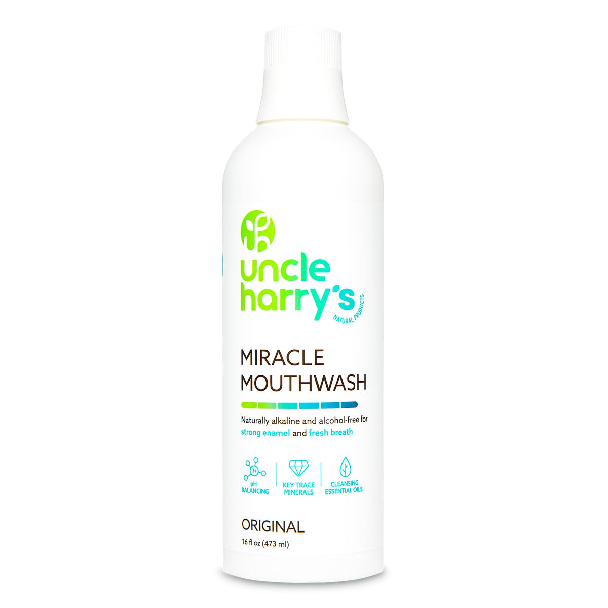 Uncle Harry's vista frontal de la botella mostrando el envase y beneficio refrescante