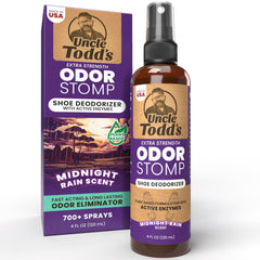 Uncle Todd's frasco frontal mostrando la etiqueta Midnight Rain y beneficio de frescura