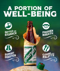 Underberg botella monodosis abierta, fácil consumo inmediato