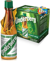 Underberg paquete frontal mostrando 12 botellas, elegante y práctico
