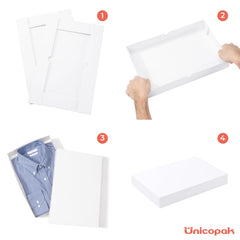 UnicoPak caja abierta con camisa doblada para presentación ordenada