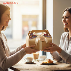 UnicoPak cajas en mesa de evento rústico, estética para invitados