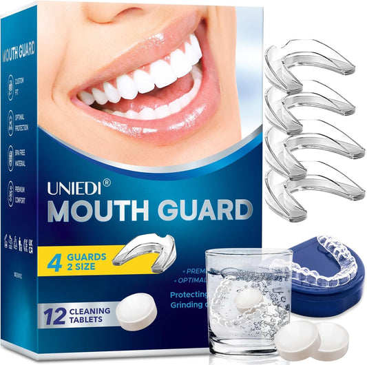 UNIEDI protector dental frontal en su empaque mostrando las cuatro unidades y ventajas de ahorro