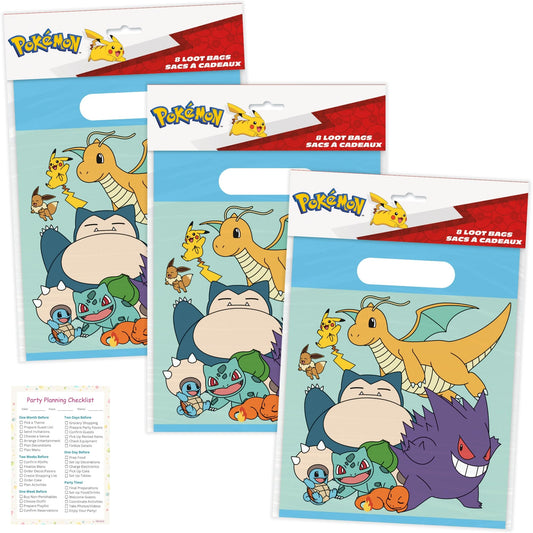 Unique bolsas Pokemon pack frontal con colores vivos y personajes, ideal para fiestas