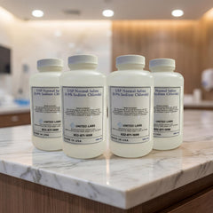 United Labs botella frontal 500 ml con solución salina, visión clara del envase
