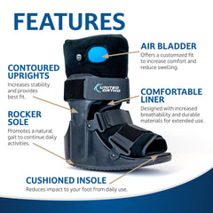 United Ortho persona usando la bota caminando con mayor comodidad
