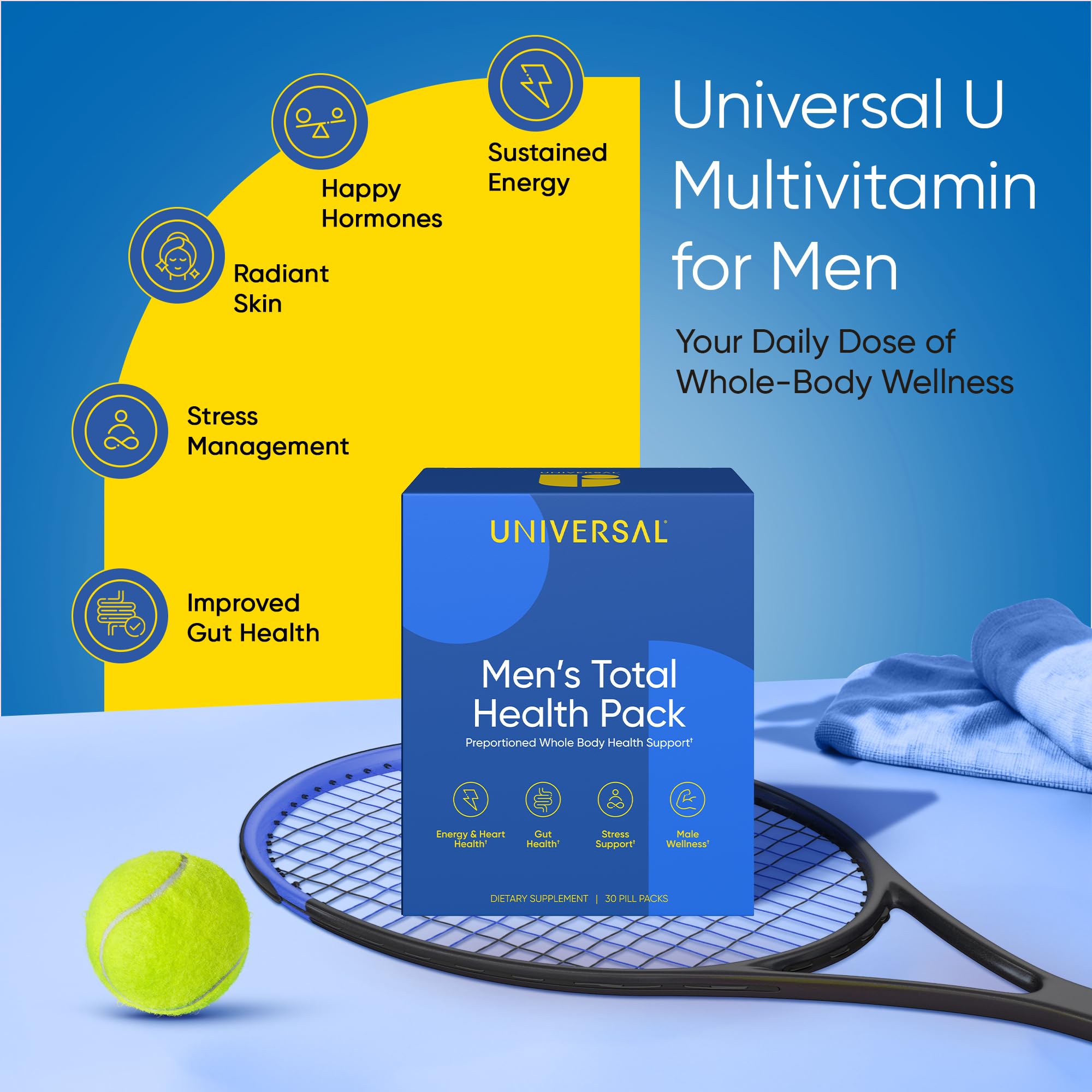 Universal U etiqueta con lista de ingredientes y beneficios clave