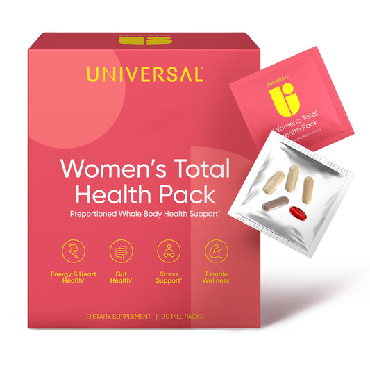 Universal U empaque frontal mostrando los sobres y beneficio de conveniencia