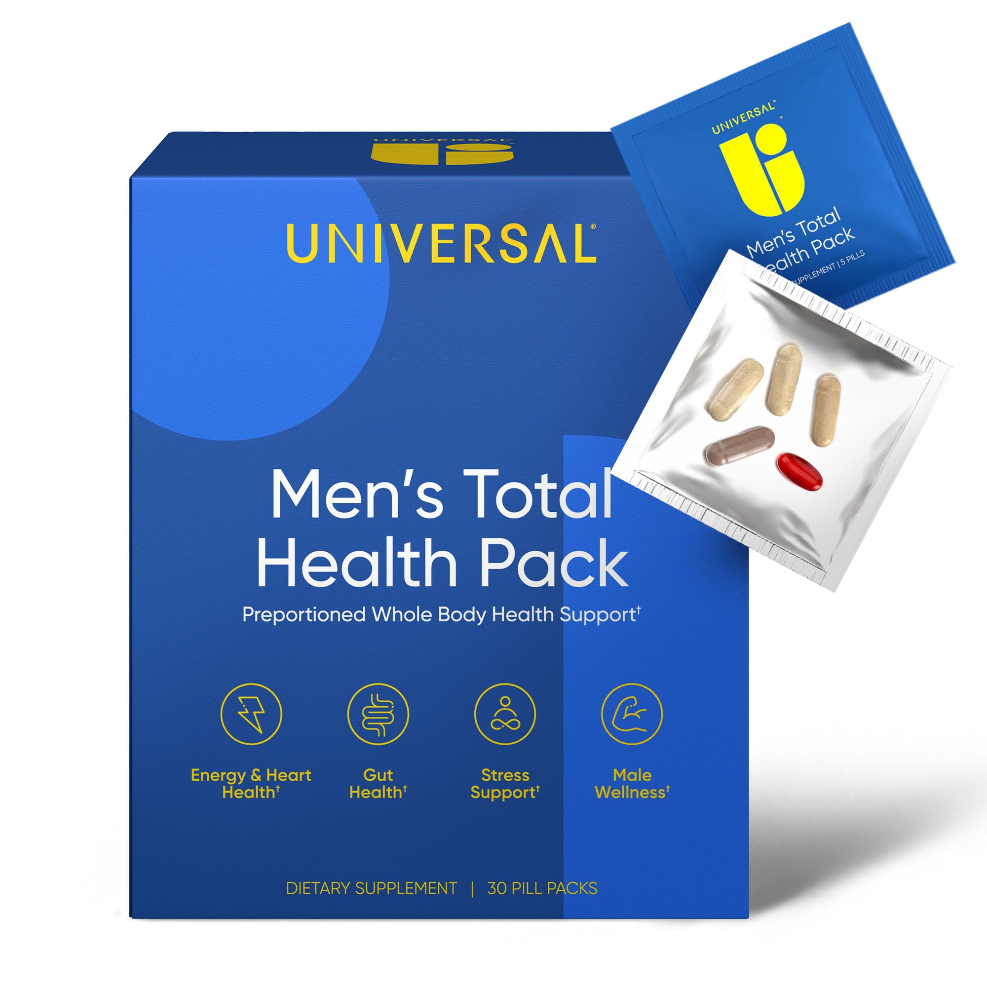 Universal U vista frontal del envase con sobres diarios para conveniencia