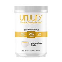 Unjury envase frontal mostrando sabor Sopa de Pollo y beneficios proteicos