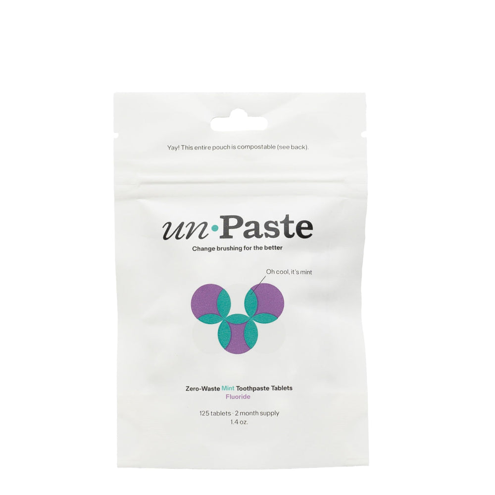Unpaste frente del paquete 125 tabletas mostrando empaque resellable y beneficio ecológico