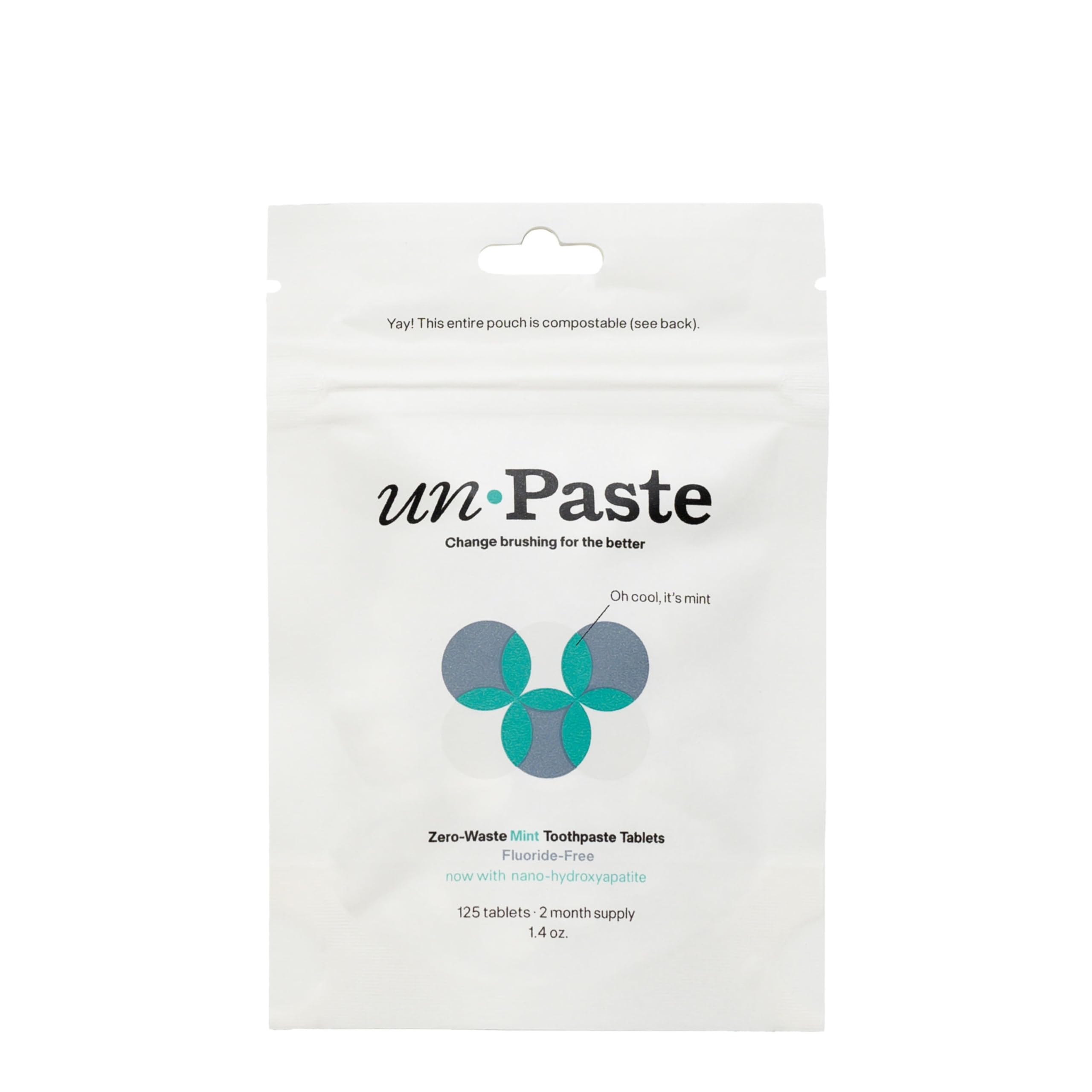 Unpaste envase frontal 125ct mostrando formato compacto y ahorro plástico