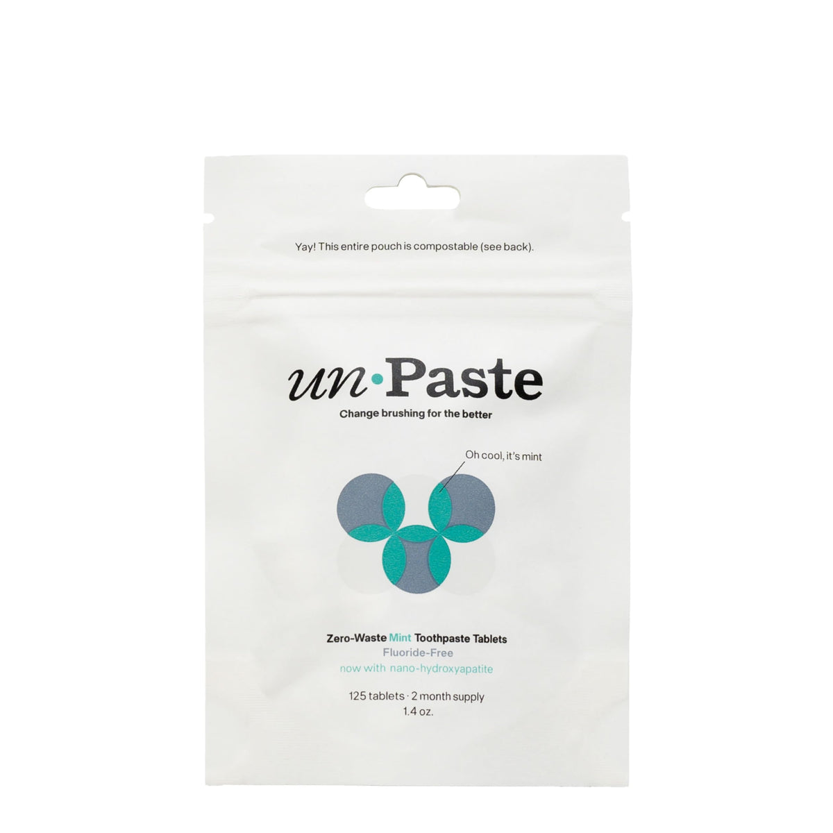 Unpaste envase frontal 125ct mostrando formato compacto y ahorro plástico