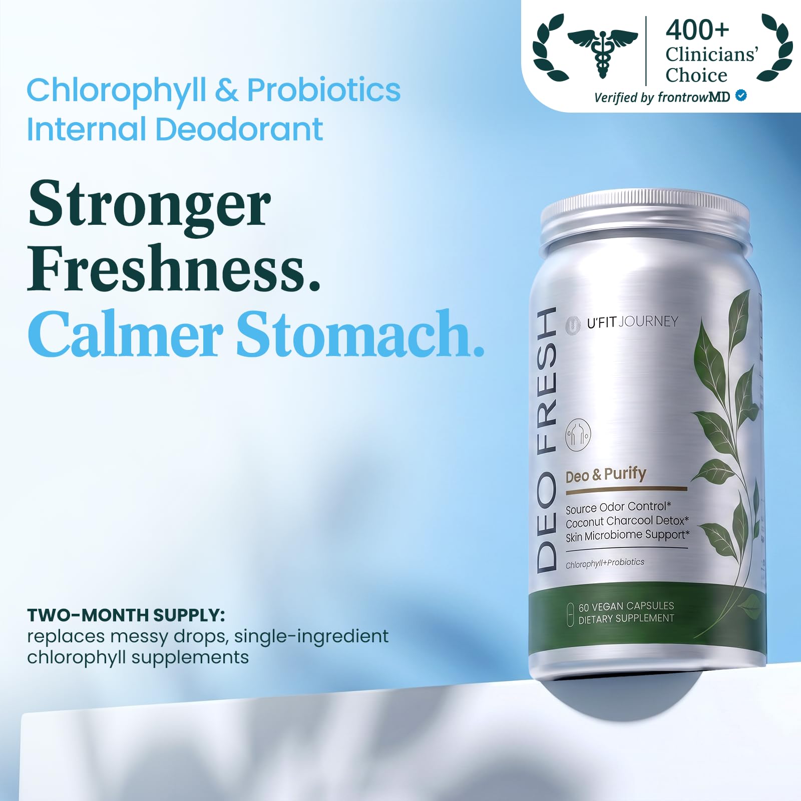 U+FITJOURNEY cápsula Deo Fresh sin sabor lista para tomar, fácil y práctica