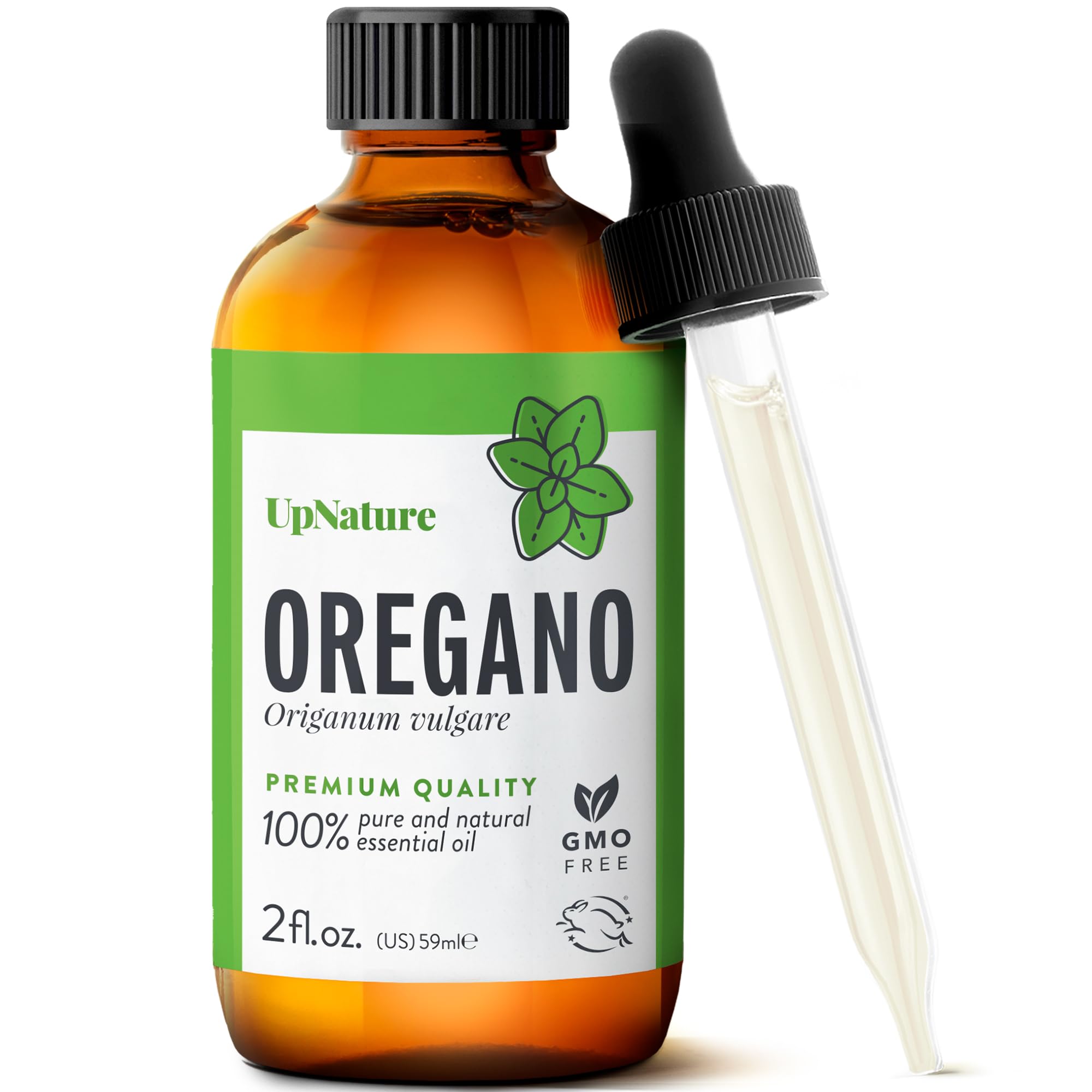 UpNature frasco frontal de aceite de orégano, presentación 2 oz y aspecto natural