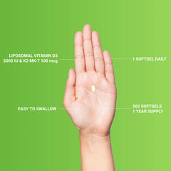 UpNourish botella abierta con softgels mostrando cantidad anual