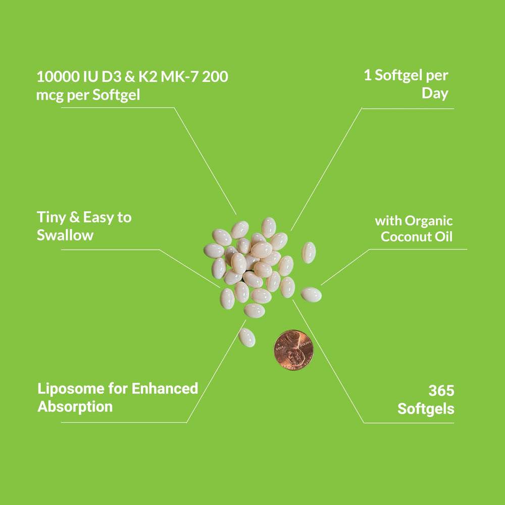 UpNourish frasco abierto con softgels para suministro anual