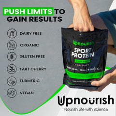 UpNourish comparación de escala mostrando la porción de 30g