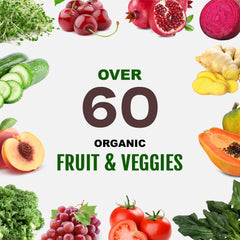 UpNourish etiqueta destacando 62 ingredientes orgánicos y limpio