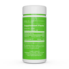 UpNourish etiqueta de ingredientes mostrando D3 2000 IU y K2 MK‑7 100 mcg
