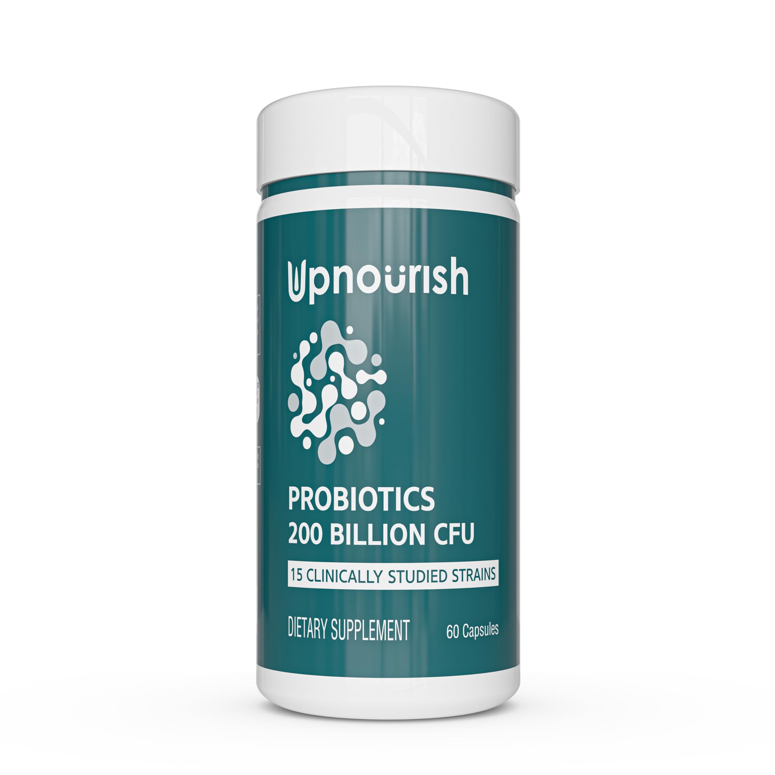 UpNourish frasco delantero mostrando etiqueta clara y beneficios visibles