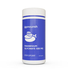 UpNourish envase frontal de Magnesium Glycinate, presentación clara y profesional beneficios de absorción