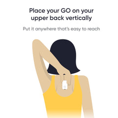 Upright GO adhesivo junto a regla para comparar tamaño y mayor cobertura