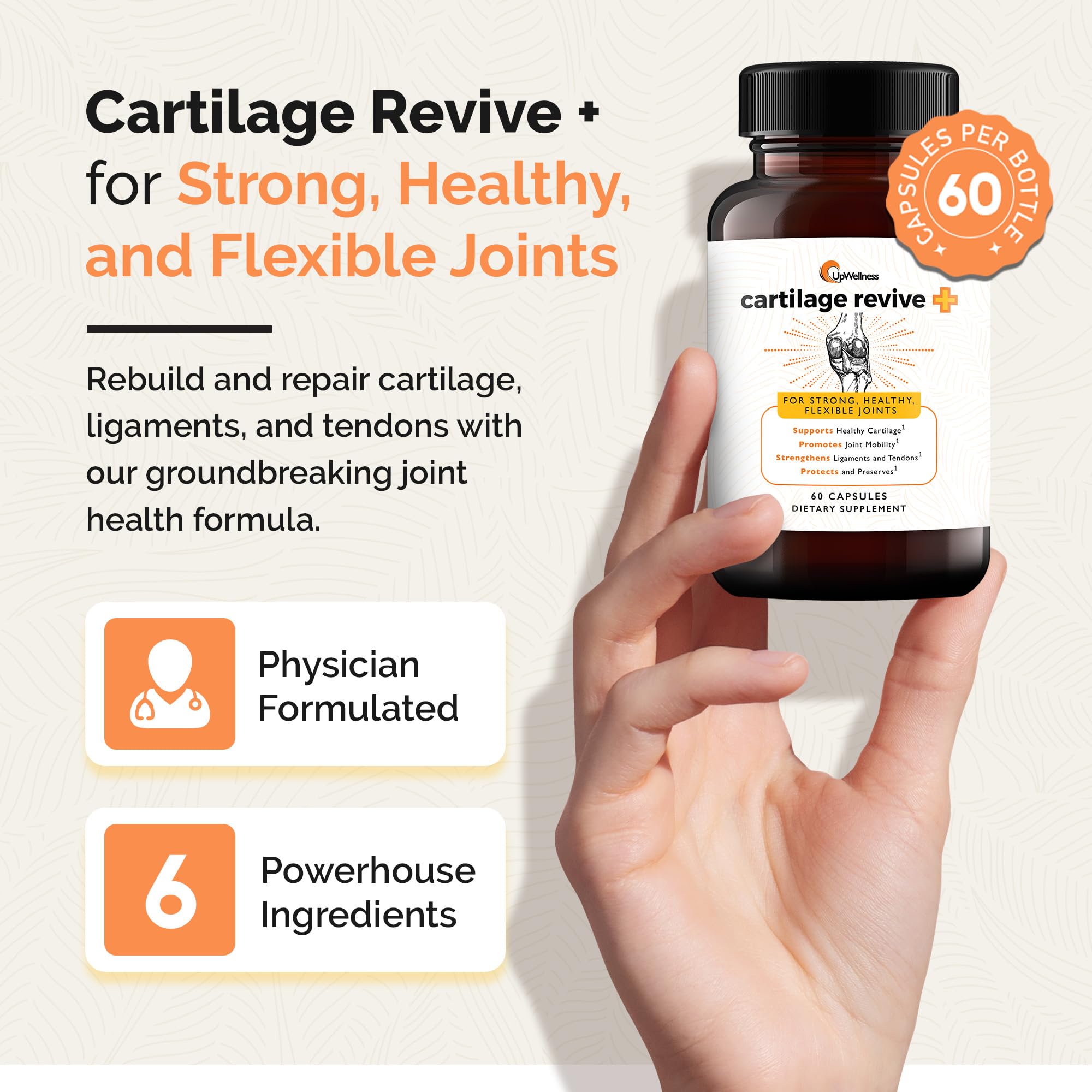 UpWellness Cartilage Revive detalle de textura para evidenciar ingredientes naturales y pureza